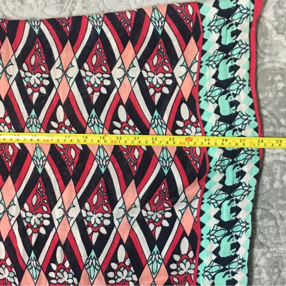 Crown & Ivy 28"x76" Aqua Navy Global Traveler Pom Tassel Obong Scarf Shawl - Picture 8 of 15